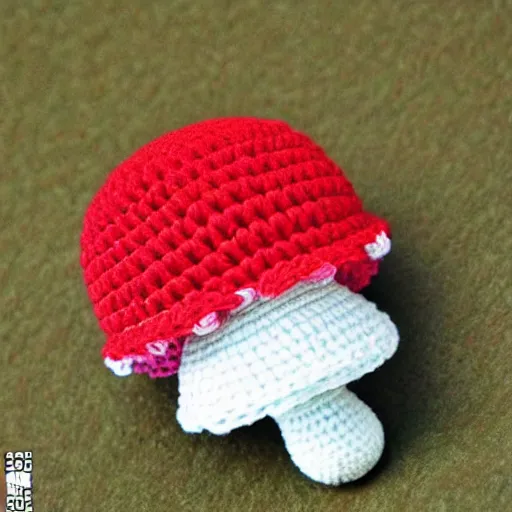 Prompt: cute colorful crochet mushroom character