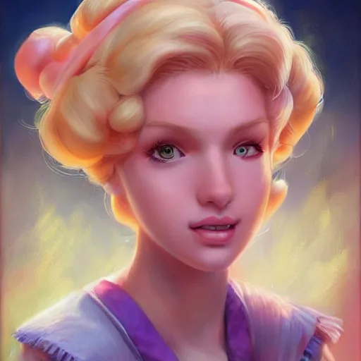 Image similar to princess peach tennis as realistic blond pretty human character art portrait, matte fantasy painting, deviantart artstation, by jason felix by steve argyle by tyler jacobson by peter mohrbacher, cinema c 9. 0