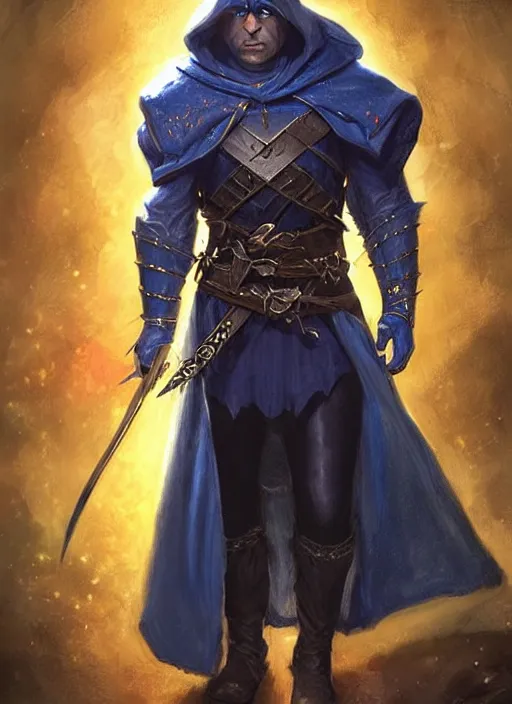 Image similar to dark blue cloak male priest, ultra detailed fantasy, dndbeyond, bright, colourful, realistic, dnd character portrait, full body, pathfinder, pinterest, art by ralph horsley, dnd, rpg, lotr game design fanart by concept art, behance hd, artstation, deviantart, hdr render in unreal engine 5