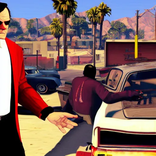 Image similar to quentin tarantino as a gangster in GTA 5 4k