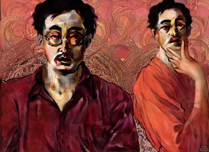 Image similar to Filthy Frank wearing red luxuruous hawaiian vintage shirt, rule of thirds, accurately portrayed, portrait art by alphonse mucha and greg rutkowski, highly detailed, digital painting, concept art, illustration, ethereal lighting with twilight rays of sunlight, trending on artstation, very detailed, smooth, sharp focus, octane render, close up