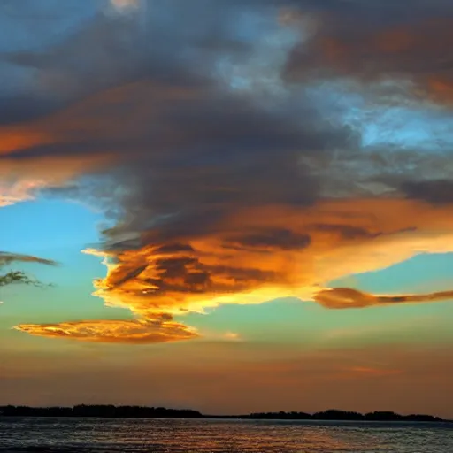 Prompt: sunset clouds shaped like a dog