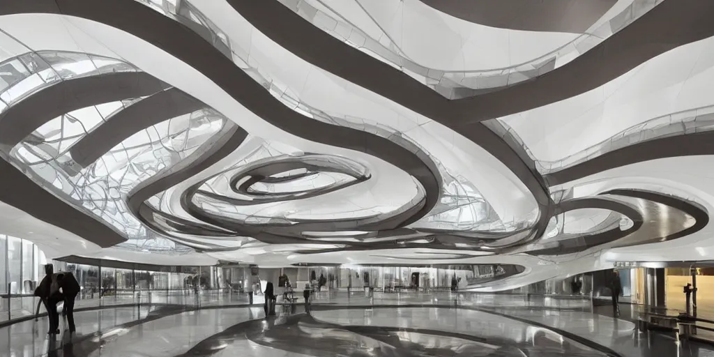 Prompt: extremely detailed stunning beautiful futuristic smooth curvilinear museum lobby interior