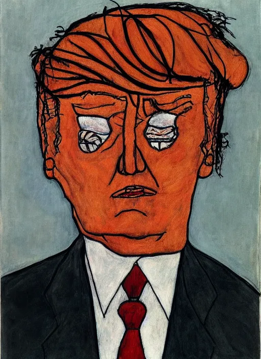 Image similar to Portrait of a sad Donald Trump by Egon Schiele