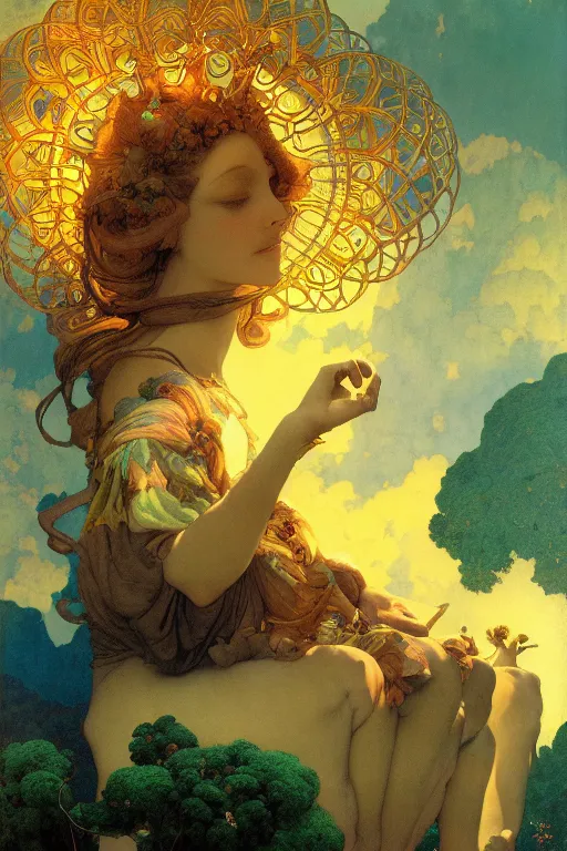 Image similar to the most beautiful painting in the world, by maxfield parrish, by gustave dore, by peter mohrbacher, by alphonse mucha, sharp focus, vivid color, rainbowshift, octane render, cgi, rule of thirds