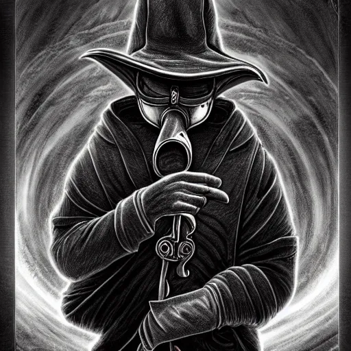 Prompt: a portrait of a plague doctor gunslinger in the abyss of deep space, photorealistic, detailed photography, divinity, awful, cosmic horror, religious art