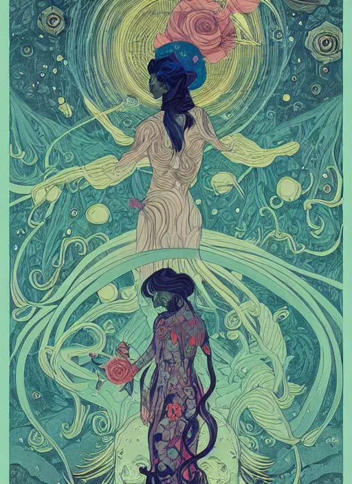 Image similar to beautiful tarot illustration of death, in the style of james jean and victo ngai, mystical colors, trending on artstation