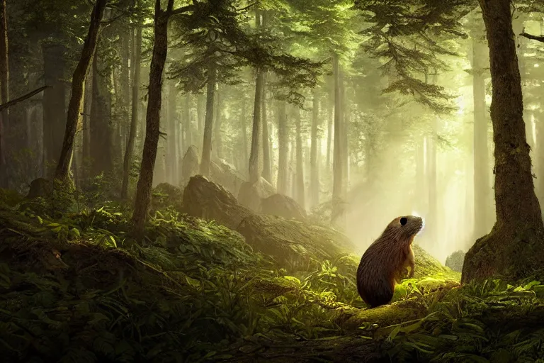 Prompt: a beaver standing in the forest, beautiful dynamic lighting, cinematic, wide angle establishing shot, extremely high detail, photo realistic, cinematic lighting, post processed, concept art, artstation, matte painting, style by frederic church, raphael lacoste, unreal engine 8k