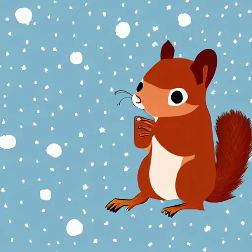 Image similar to Image of a smug red squirrel with arms crossed, standing in a winter forest, in front of a large pile of burning cellphones and laptops, digital art