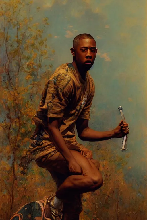 Image similar to tyler the creator by gaston bussiere bayard wu, greg rutkowski, giger, maxim verehin