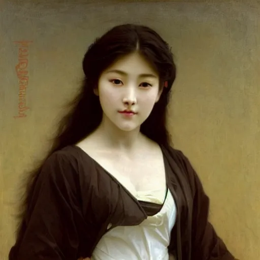 Prompt: Bouguereau painting .close up of attractive korean girl