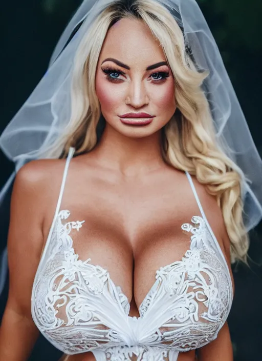 Prompt: portrait of the ghost of lindsey pelas wearing marriage gown in bali, by charlotte grimm, natural light, detailed face, beautiful features, symmetrical, canon eos c 3 0 0, ƒ 1. 8, 3 5 mm, 8 k, medium - format print,