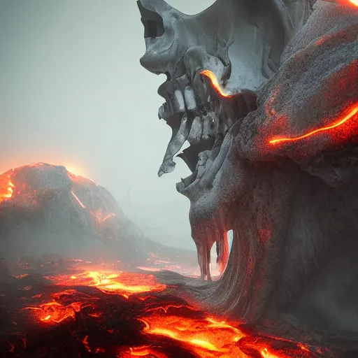 Prompt: falling into the fiery pits of dante's inferno, rendered in octane, trending on artstation, apocalyptic, tourtured souls, skulls