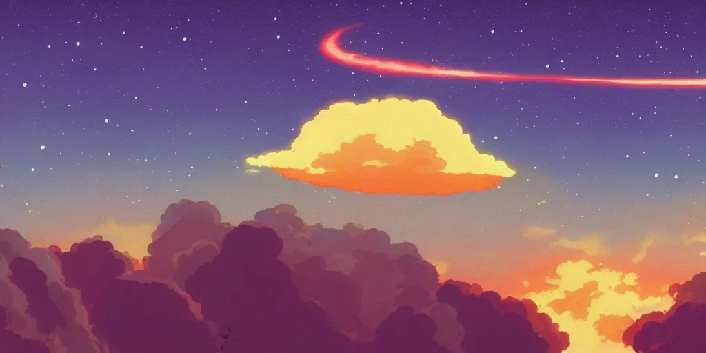 Prompt: lo - fi nuclear explosion to study and chill to, wallpaper, studio ghibli, anime, pastel colors