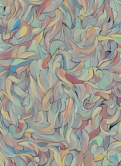 Prompt: painted wall background muted colors james jean style