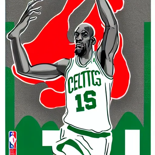 Prompt: Ukiyo-E Portrait of the Kevin Garnett on the Boston Celtics