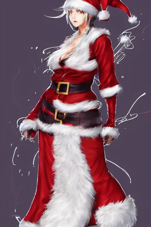 Image similar to a blade and soul concept art of female character dressing like a Santa Claus on a render by the artist Hyung tae Kim , santa claus costumes, Jiyun Chae, Joe Madureira, trending on Artstation by Hyung tae Kim, artbook, Stanley Artgerm Lau, WLOP, Rossdraws