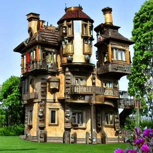 Image similar to steampunk villa