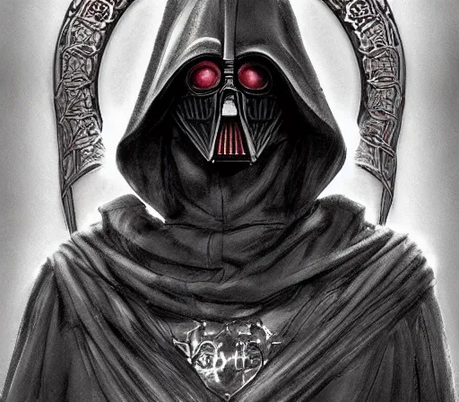 Image similar to ww 1 sith sorcerer, hooded cloaked sith lord, full head shot, covet death, full character concept art, highly detailed intricately beautiful, intricately detailed by dom qwek