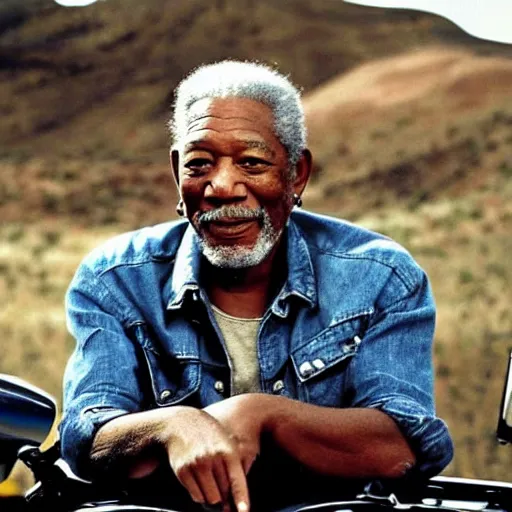 Prompt: morgan freeman riding a motorcycle in a way that is really cool but also responsible and respectful of the safety of the other people who might be driving on the road because morgan freeman is a good guy who cares about other people despite the fact that he's very rich and famous because he likes to remain down to earth even though he's been in classic movies like Shawshank Redemption and Se7en