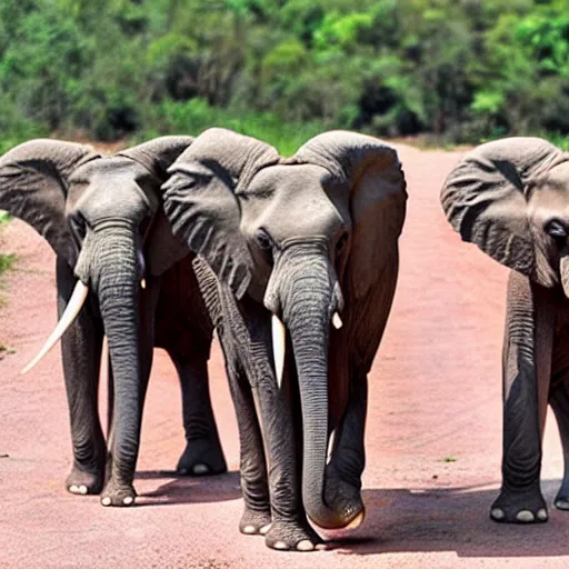 Prompt: elephants with makeup and toenails painted Pink