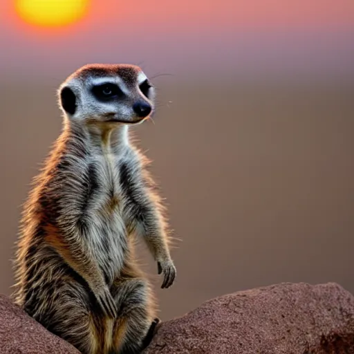 Prompt: a meerkat facing the sunset