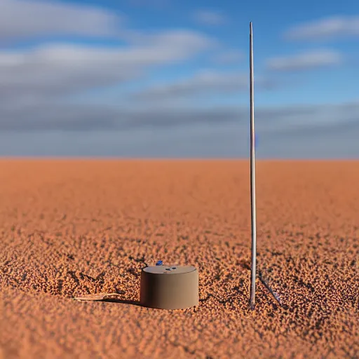 Image similar to miniature camoflaged rugged weather station sensor antenna for monitoring the australian desert, XF IQ4, 150MP, 50mm, F1.4, ISO 200, 1/160s, dawn