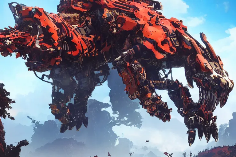 Image similar to fireclaw machine mecha animal beast robot of horizon forbidden west horizon zero dawn bioluminiscence global illumination ray tracing hdr fanart arstation by sung choi and eric pfeiffer and gabriel garza and casper konefal