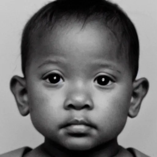 Prompt: A police mugshot of a baby, black and white