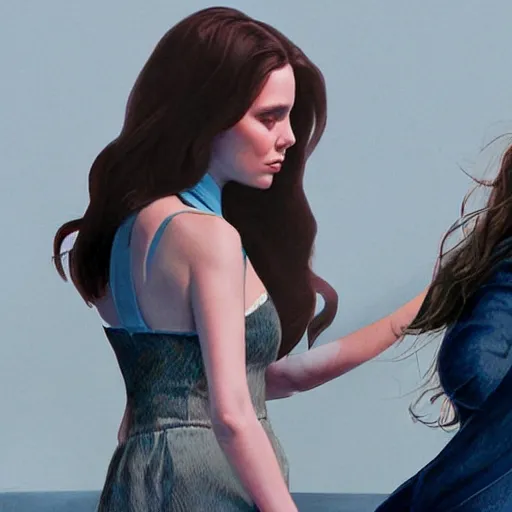 Image similar to lana del rey fighting Elizabeth olsen, photorealistic, high detail