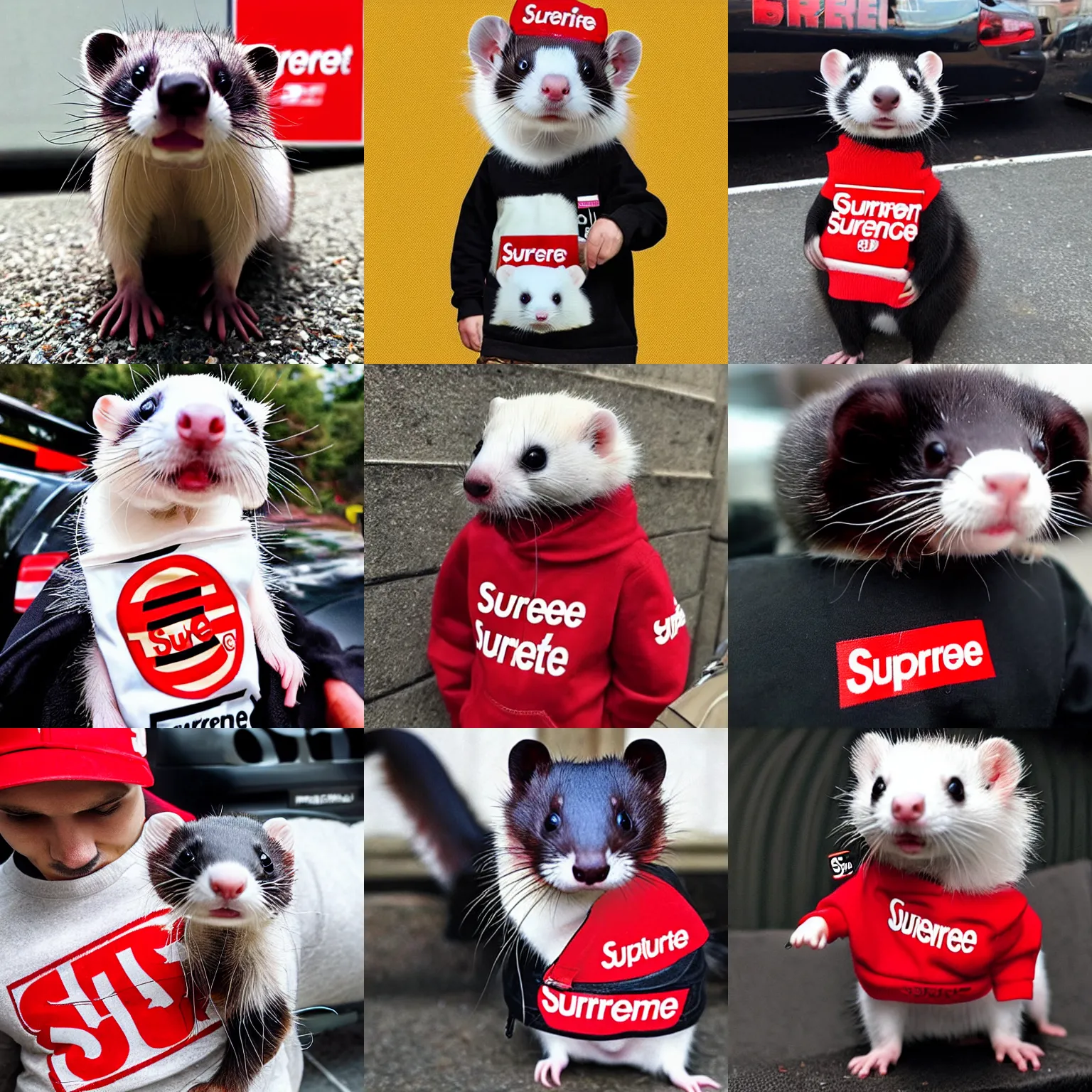 Prompt: a ferret wearing supreme