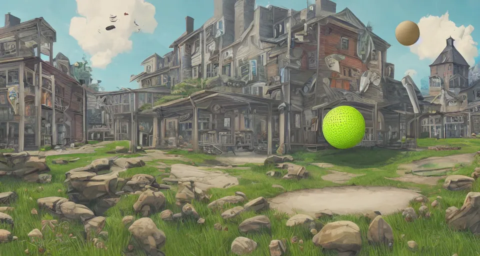Image similar to A beautiful artwork illustration, a videogame level with a golf ball who is a detective, featured on artstation, wide angle, horizontal orientation