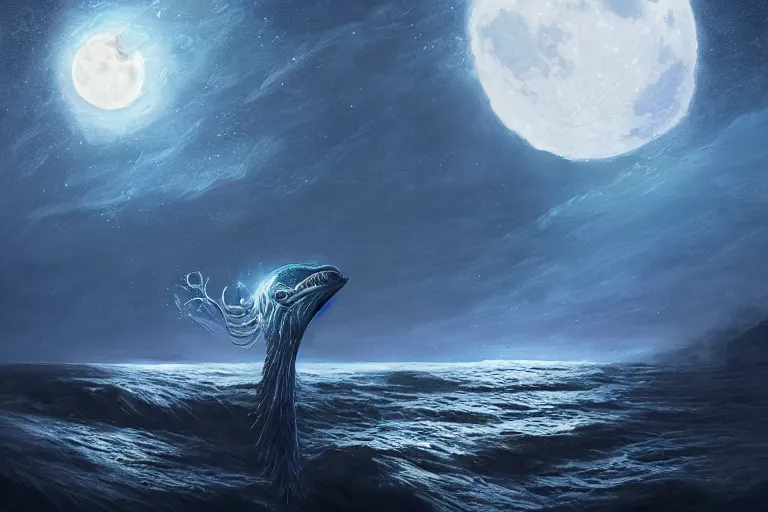 Image similar to the moon is an angler fish in the ocean depths of the sky by jessica rossier and hr giger