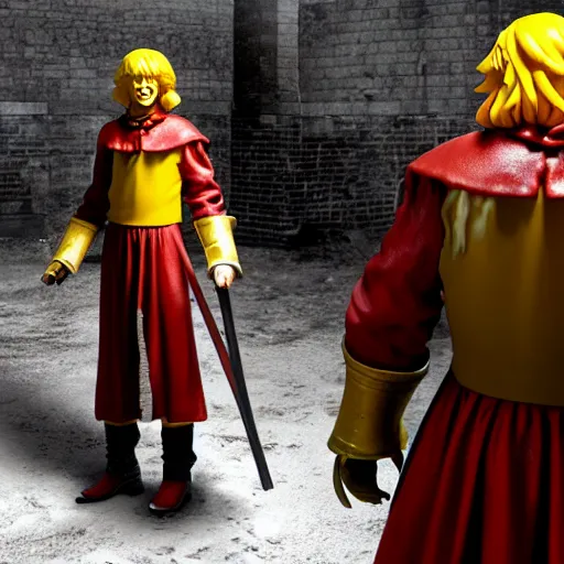 Image similar to ronald mcdonald as eldenring boss. fromsoftware, dark souls, eldenring, screenshot, extremely detailed, insanely detailed, realistic, zbrush, horror, bloodbourne