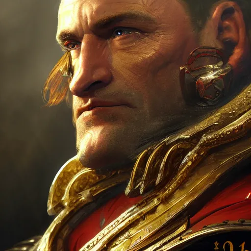 Image similar to close up portrait of emperor karl franz in renaissance armor, by cedric peyravernay and feng zhu, highly detailed, excellent composition, cinematic concept art, dramatic lighting, trending on artstation