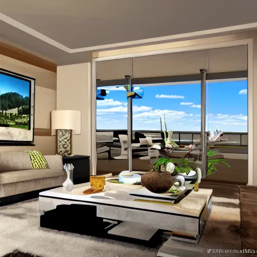 Image similar to the jetson's living room view, photorealistic,