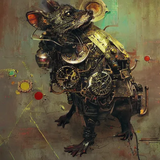 Image similar to steampunk rat, acid, 303, psychedelic, by ruan jia