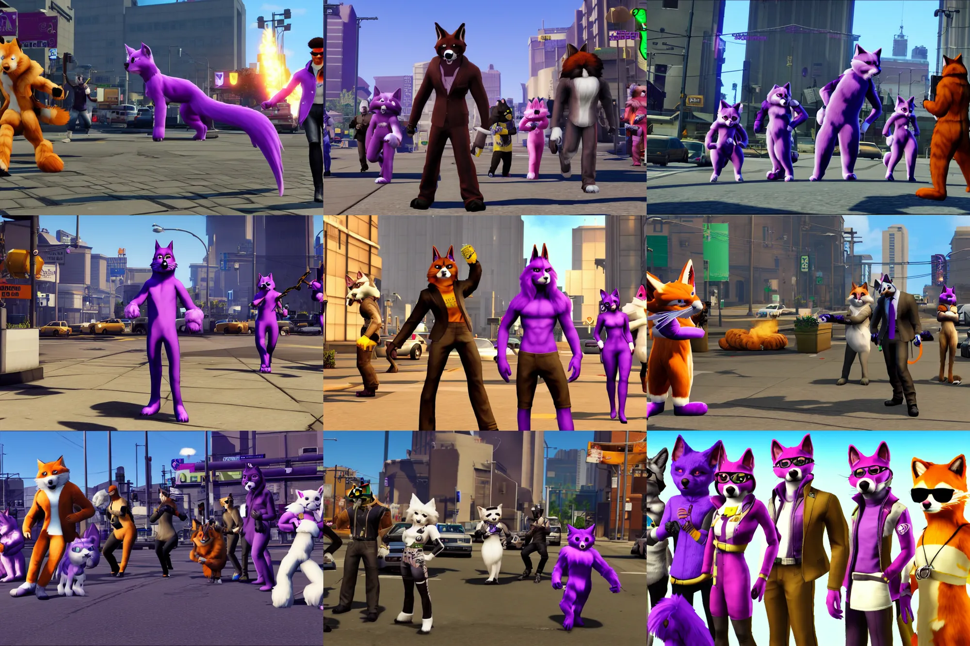 Prompt: ( tails ) ^ 6 featured, screenshot of furries / fursuiters in saints row