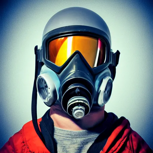 Prompt: A space fighter pilot wearing a gasmask and goggles, digital photo, realistic