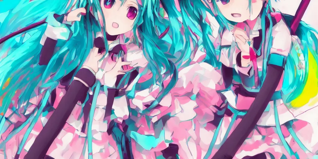 Image similar to hatsune miku , digital art, art station, tredning on art station, anime, colorful art