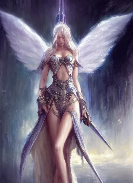 Prompt: concept art, angel knight girl. by artstation trending, by joseph mallord william turner, luis royo, konstantin razumov, cinematic lighting, highly detailed