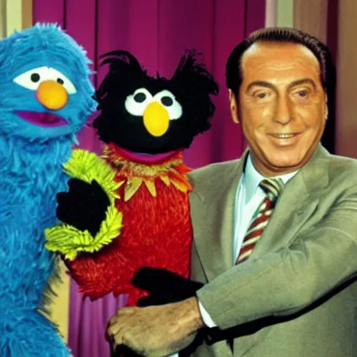 Image similar to silvio berlusconi as a special guest of sesame street, 8 0 s photo