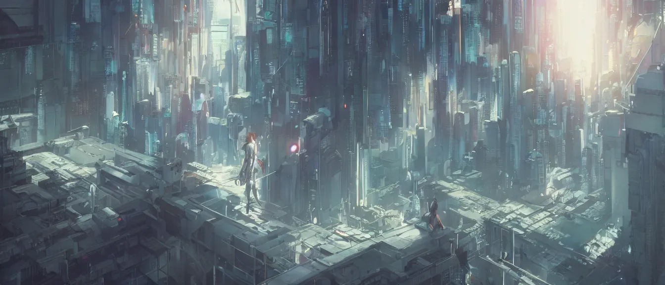 Image similar to ghost in the shell, unreal engine, fantasy art by greg, loish, rhads, ferdinand knab, makoto shinkai, lois van baarle, ilya kuvshinov, rossdraws, tom bagshaw, global illumination, radiant light, highly detailed intricate environment, isometric, onstudio ghibli, octane render, 8 k