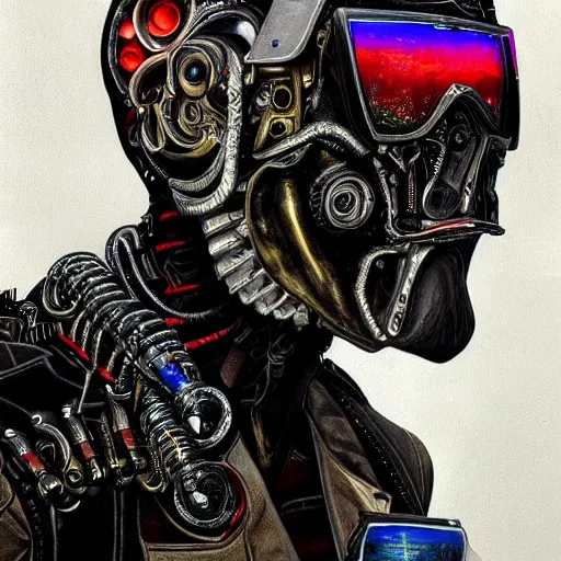 Prompt: a high detailed hyper - detailed painting of a rebel cyborg humanoid with a leather jacket, he wants to help free humans and eliminate the governments of the earth so that people can live in freedom and self - government but for that he needs to help raise human and robotic knowledge, psychedelic surreal magical dystopian technological utopian psycho spiritual art, chaotic anarchist art fulcolor