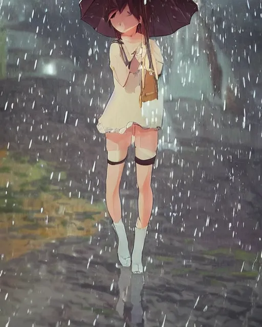 Image similar to anime girl in the rain, By studio Ghibli, Artstation, Pixiv