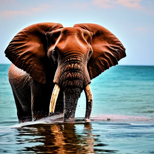 Image similar to nature photo of elephant taking a bath in the ocean