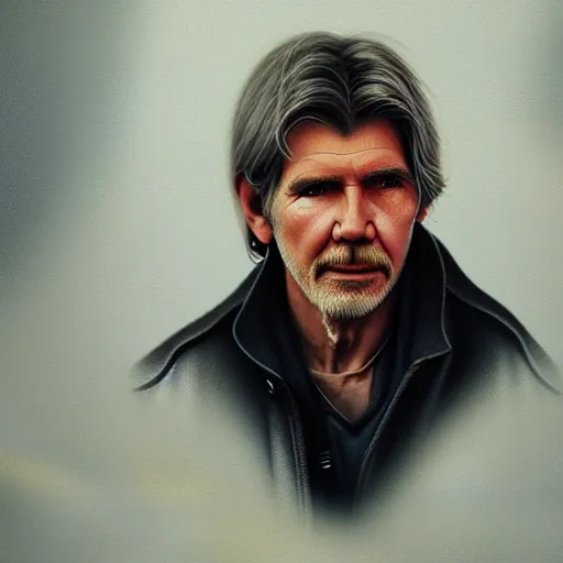 Image similar to hyperrealistic mixed media image of George Harrison Harrison Ford, stunning 3d render inspired art by István Sándorfi and Greg Rutkowski, perfect facial symmetry, realistic, highly detailed attributes and atmosphere, dim volumetric cinematic lighting, 8k octane extremely hyper-detailed render, post-processing, masterpiece,