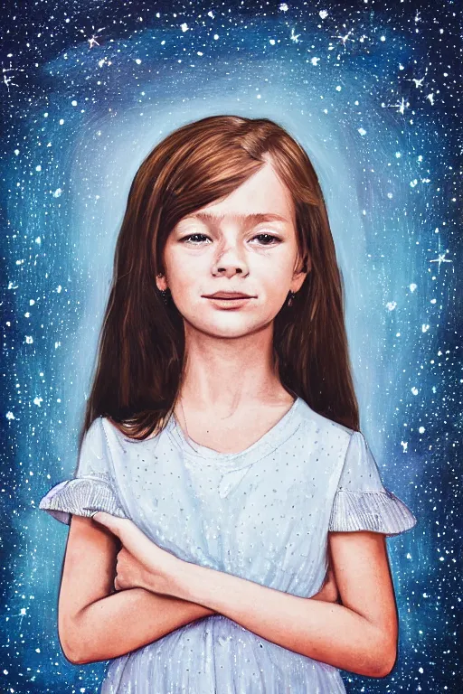 Image similar to portrait of a girl with a stars constellation instead of hair