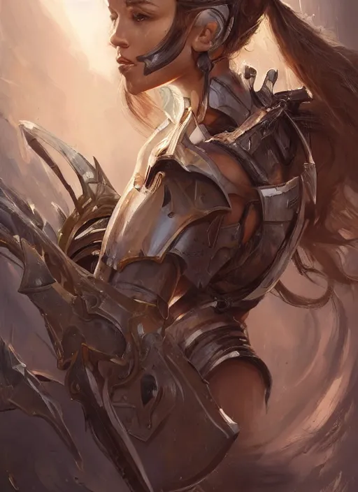 Image similar to a professional painting of a beautiful young female, clothed in battle armor, olive skin, long dark hair, beautiful bone structure, symmetrical facial features, intricate, elegant, digital painting, concept art, smooth, sharp focus, illustration, from StarCraft by Ruan Jia and Mandy Jurgens and Artgerm and William-Adolphe Bouguerea