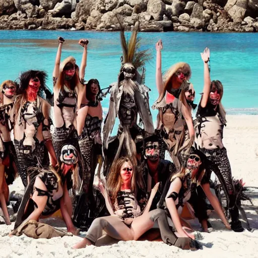 Prompt: army of skeletons party on the beach in Ibiza